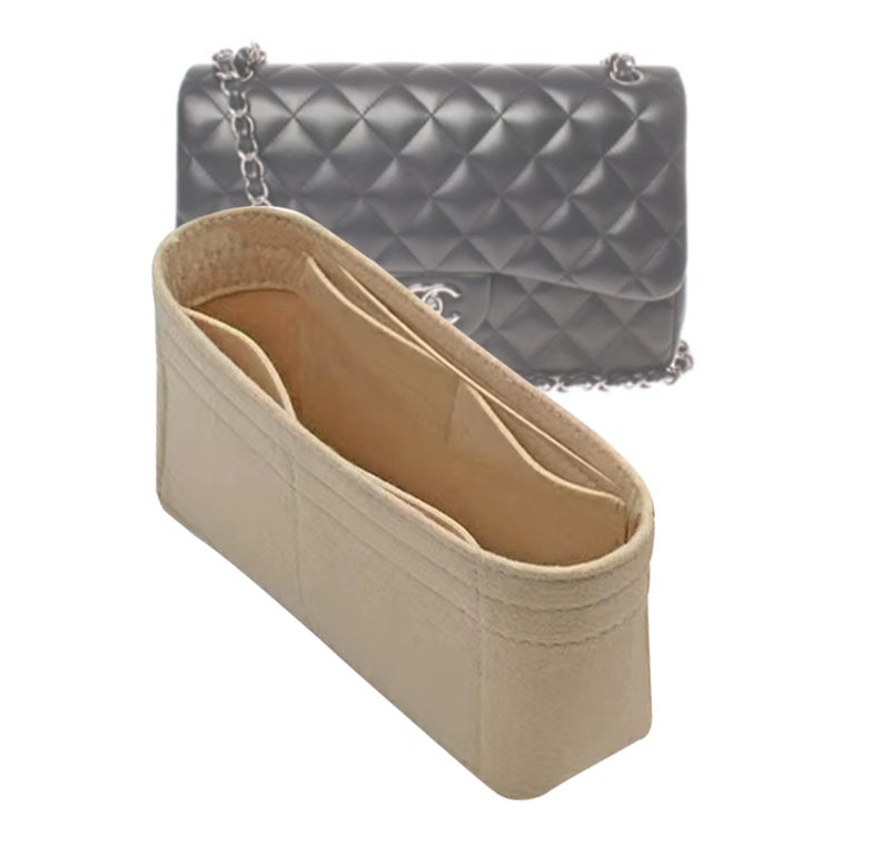 Lckaey Purse Insert for classic flap bag insert small bag - Premium Handbag Felt Organizer No zipper2009beige-S - Image 1