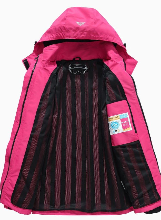 DECKTIN Women's Waterproof Lightweight Rain Jacket Windproof Breathable Trench Coat Detachable Hood Raincoats Outdoor Hiking Jacket, Rose Red, M - Image 4