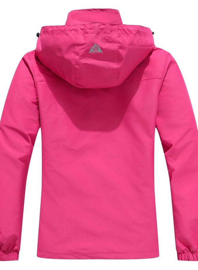 DECKTIN Women's Waterproof Lightweight Rain Jacket Windproof Breathable Trench Coat Detachable Hood Raincoats Outdoor Hiking Jacket, Rose Red, M - Image 3