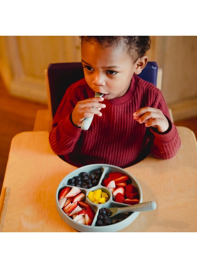 Talktools Bitsy Feeding Kid's Essentials Plate Set - Toddler Utensils, Spoon and Fork, Plate Lid, Perfect for Mealtime - Strong Suction Toddler Plates with 4 Compartments (Spoon/Fork-Cloud) - Image 2