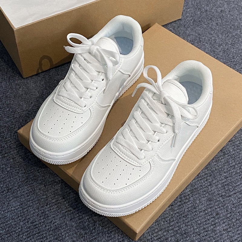 White Shoes Womens 2024 Spring and Autumn New Korean Style Platform Shoes Womens Thick Sole Lightweight Students Casual Sports Board Shoes for Women All white - Image 1