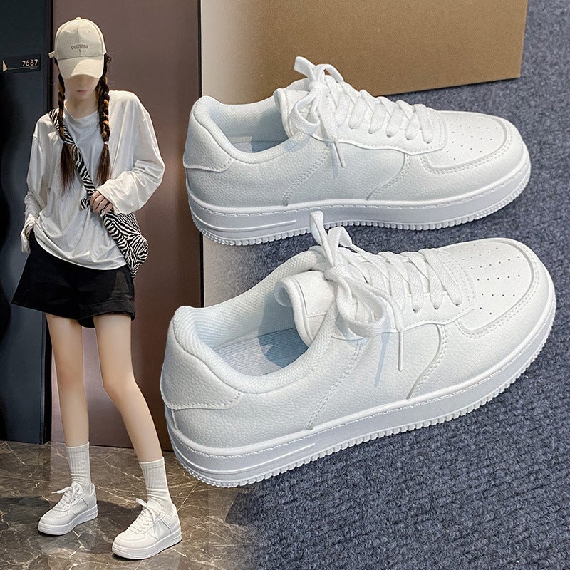 White Shoes Womens 2024 Spring and Autumn New Korean Style Platform Shoes Womens Thick Sole Lightweight Students Casual Sports Board Shoes for Women All white - Image 2