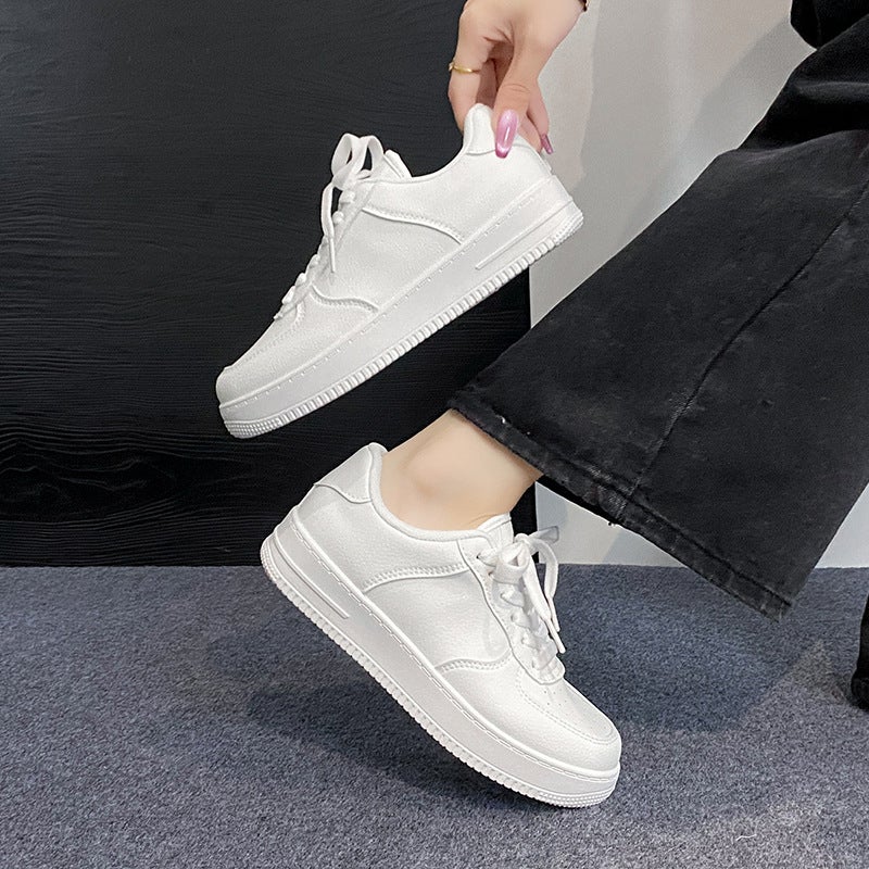 White Shoes Womens 2024 Spring and Autumn New Korean Style Platform Shoes Womens Thick Sole Lightweight Students Casual Sports Board Shoes for Women All white - Image 3