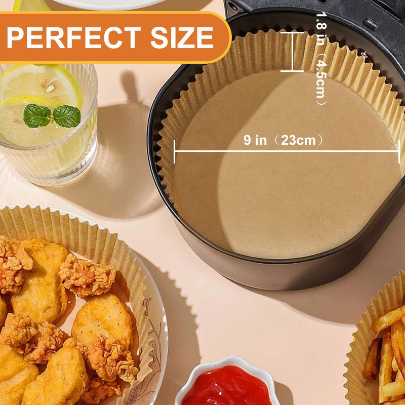 GOFFUGT Air Fryer Disposable Paper Liner, 100PCS 9 Inch Large Airfryer Liners Round, Parchment Paper for Air Fryer, Steamer, Baking, Microwave Etc Non-stick Oil-proof Water-proof - Image 3