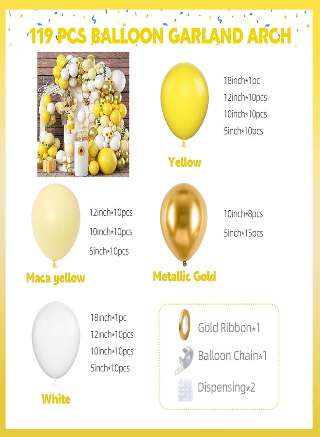 Biapian Yellow Balloon Garland Arch, 115 PCS Yellow White Balloon Arch Kit with Gold White Latex Balloon for Lemon Boho Sunshine Daisy Honeybee Theme Birthday Baby Shower Party Decoration - Image 2