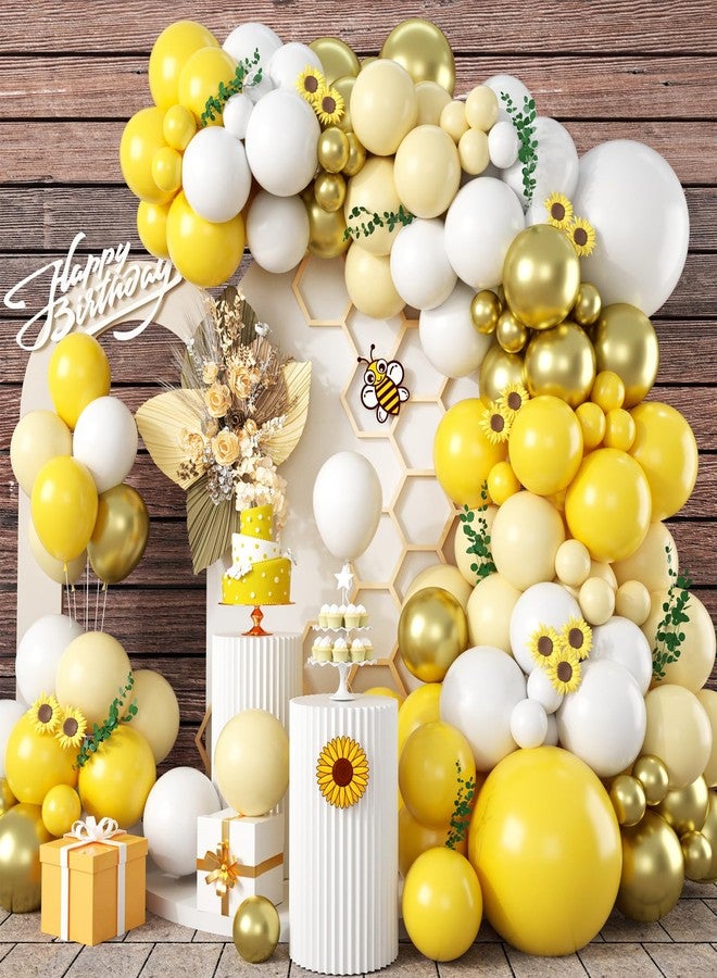 Biapian Yellow Balloon Garland Arch, 115 PCS Yellow White Balloon Arch Kit with Gold White Latex Balloon for Lemon Boho Sunshine Daisy Honeybee Theme Birthday Baby Shower Party Decoration - Image 1