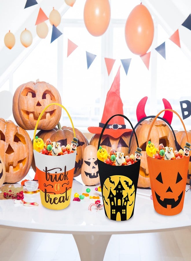 Whaline 3 Pack Halloween Trick or Treat Bucket Pumpkin Castle Candy Basket Tote Bag with Handle Portable Candy Holder Bag Trick or Treat Canvas Goodie Bags for Halloween Party Favor - Image 4