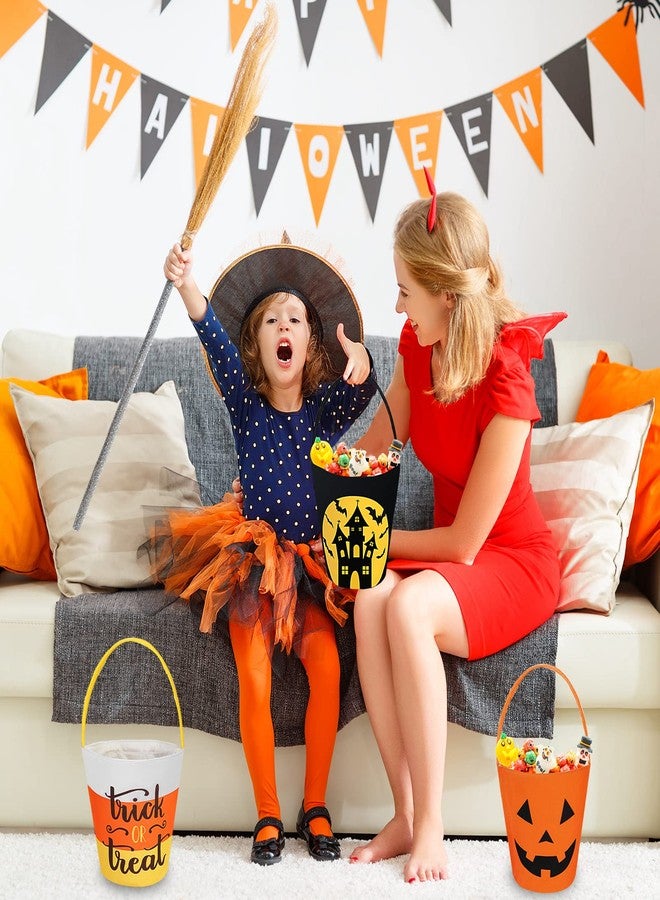 Whaline 3 Pack Halloween Trick or Treat Bucket Pumpkin Castle Candy Basket Tote Bag with Handle Portable Candy Holder Bag Trick or Treat Canvas Goodie Bags for Halloween Party Favor - Image 5