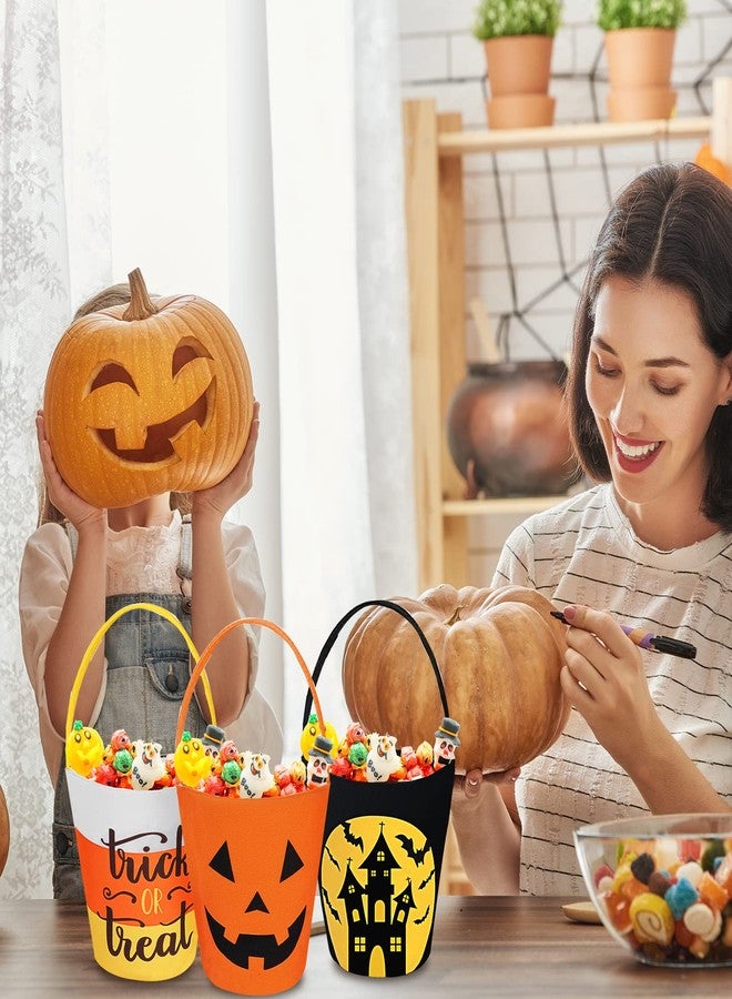 Whaline 3 Pack Halloween Trick or Treat Bucket Pumpkin Castle Candy Basket Tote Bag with Handle Portable Candy Holder Bag Trick or Treat Canvas Goodie Bags for Halloween Party Favor - Image 3