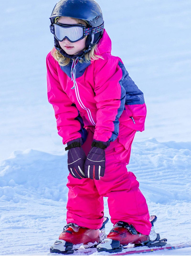 SATINIOR 2 Pairs Kids Waterproof Winter Snow Gloves Ski Gloves for Boy Girl Outdoor Warm Thickening Snowboard(Pink, Purple,6-10 Years) - Image 2