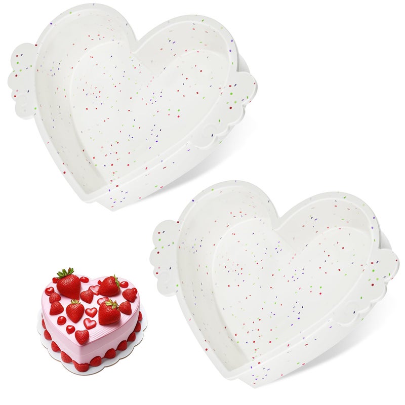AOTASO 10 Inch Heart Shaped Cake Pans with Metal Reinforced Frame Silicone Heart Cake Pans Nonstick Large Silicone Molds for Baking Set of 2 (Cream) - Image 1