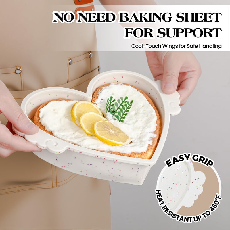 AOTASO 10 Inch Heart Shaped Cake Pans with Metal Reinforced Frame Silicone Heart Cake Pans Nonstick Large Silicone Molds for Baking Set of 2 (Cream) - Image 3