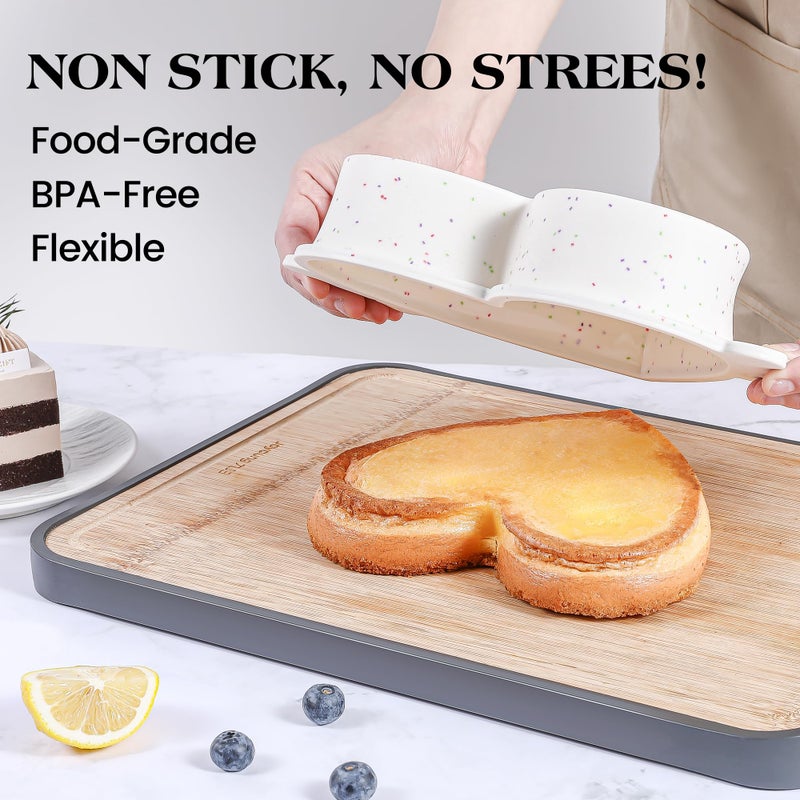 AOTASO 10 Inch Heart Shaped Cake Pans with Metal Reinforced Frame Silicone Heart Cake Pans Nonstick Large Silicone Molds for Baking Set of 2 (Cream) - Image 4