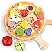PairPear Wooden Pizza Cutting Play Food Set 28 Piece Pretend Pizza Toys Food Playset Montessori Kitchen Toy Gift for Toddlers Ages 3 - Image 2