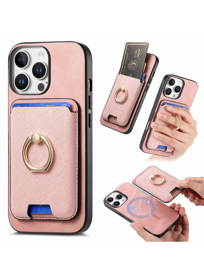 زبون جراب هاتف iPhone 13 Pro Max من الجلد بتصميم متقاطع عتيق مع حقيبة بطاقات MagSafe - Image 1