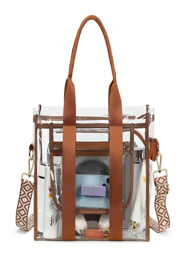 getgto Clear Bags for Women Tote Bag, Crossbody Bag, Stadium Approved Clear Purse for Sports Events, Concert, Work & Beach, Brown, Large - Image 1
