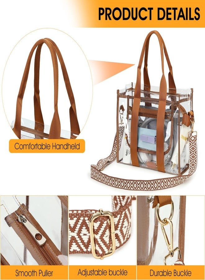 getgto Clear Bags for Women Tote Bag, Crossbody Bag, Stadium Approved Clear Purse for Sports Events, Concert, Work & Beach, Brown, Large - Image 5