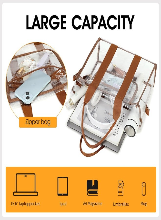 getgto Clear Bags for Women Tote Bag, Crossbody Bag, Stadium Approved Clear Purse for Sports Events, Concert, Work & Beach, Brown, Large - Image 3