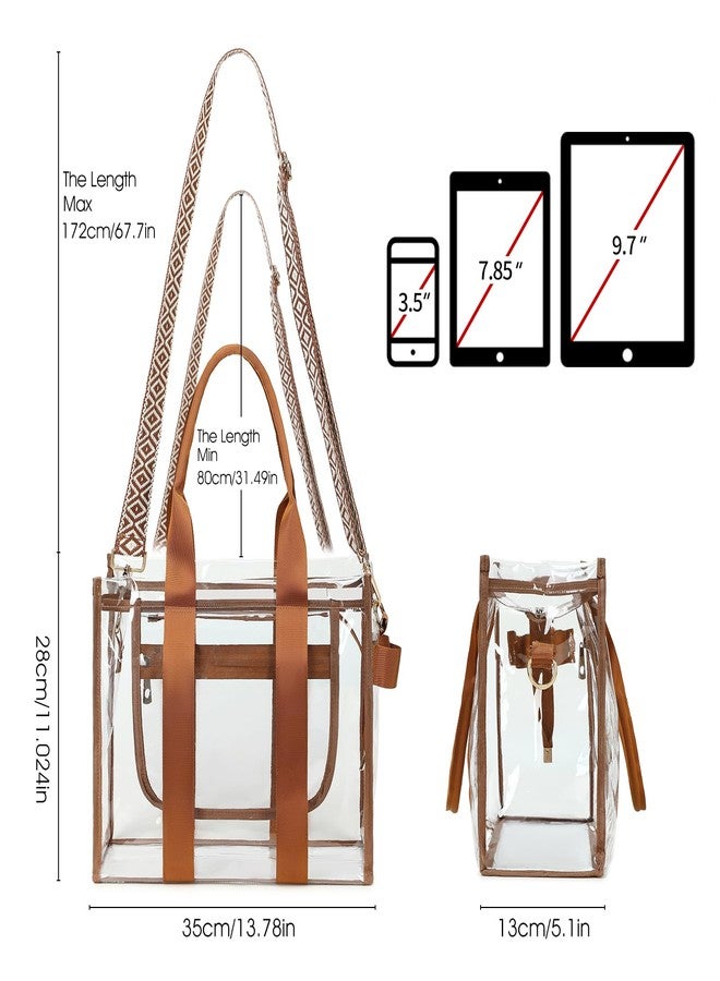 getgto Clear Bags for Women Tote Bag, Crossbody Bag, Stadium Approved Clear Purse for Sports Events, Concert, Work & Beach, Brown, Large - Image 4