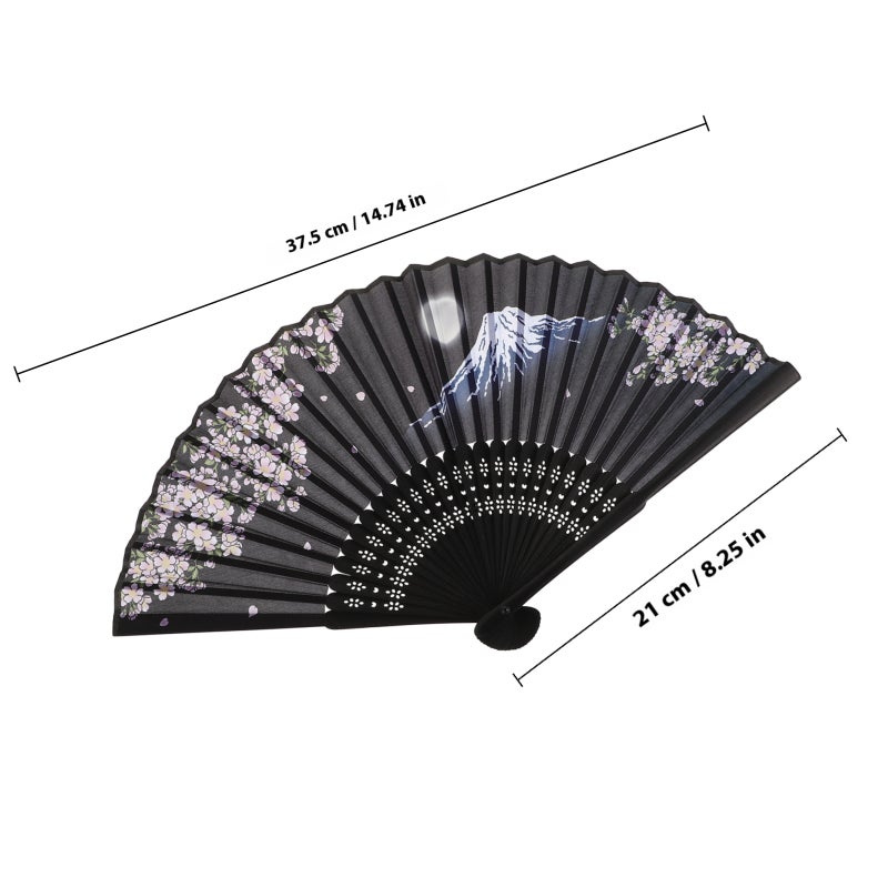 Japanese Silk Folding Hand Fans Decorative Fans Chinese Japanese Hand Held Folding Fans With Mount Fuji Pattern For Wedding Party Home Decoration - Image 2