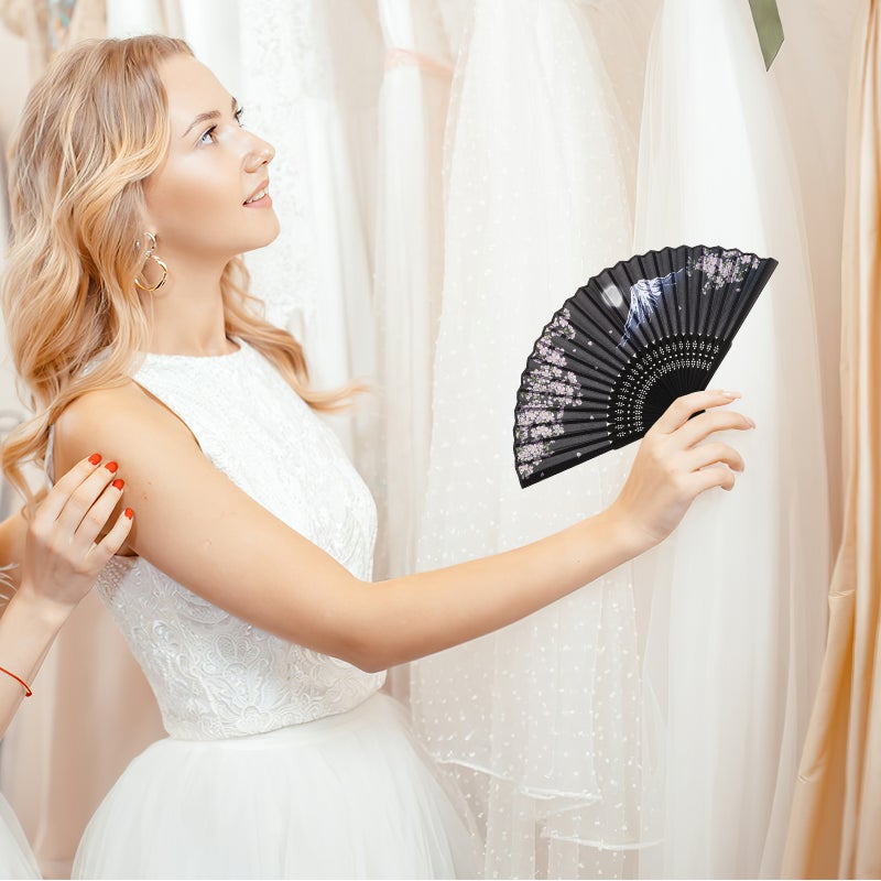 Japanese Silk Folding Hand Fans Decorative Fans Chinese Japanese Hand Held Folding Fans With Mount Fuji Pattern For Wedding Party Home Decoration - Image 5