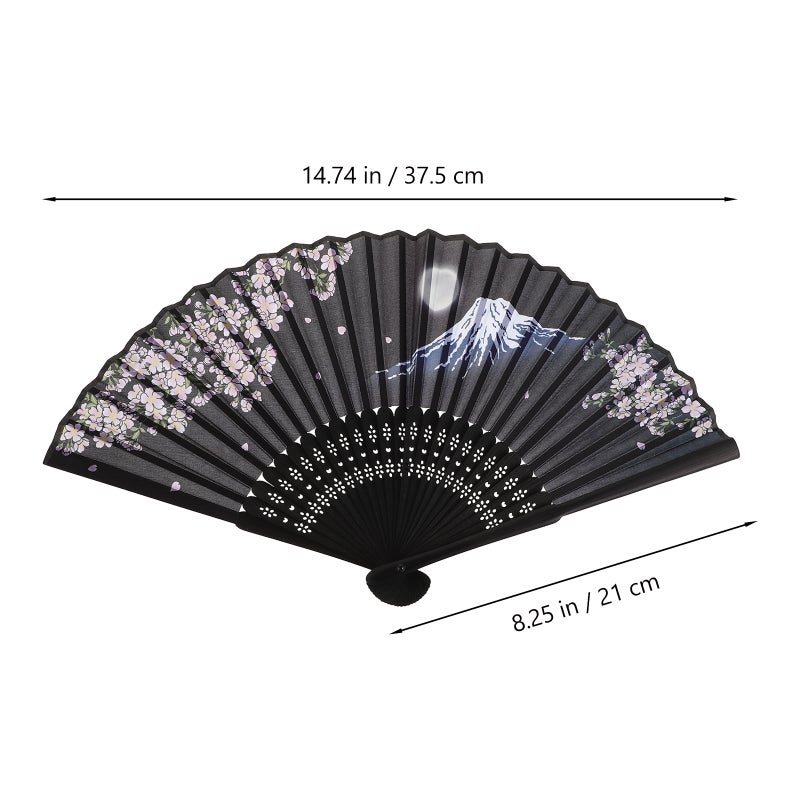 Japanese Silk Folding Hand Fans Decorative Fans Chinese Japanese Hand Held Folding Fans With Mount Fuji Pattern For Wedding Party Home Decoration - Image 3