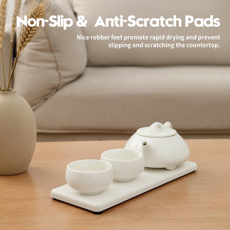 Razborci 2PCS 7"x3.5" Water Absorbing Bathroom Sink Vanity Trays, Diatomite Stone Quick Drying Mat for Kitchen Counter, Dish Rack Dispenser Sponge Holder Caddy Organizer, White, 7"x3.5" - Image 5