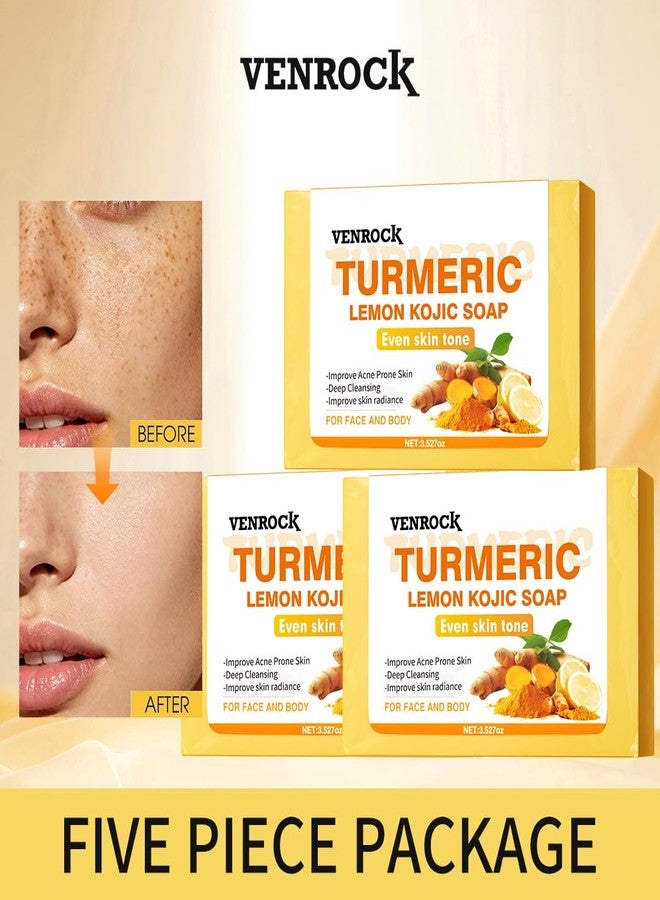 Venrock Turmeric Soap - Dark Spot Remover for Face, Facial Cleanser, Even Skin Tone, Moisturizing & Nourishing Natural Ingredients (5 x 3.527oz) - Image 3
