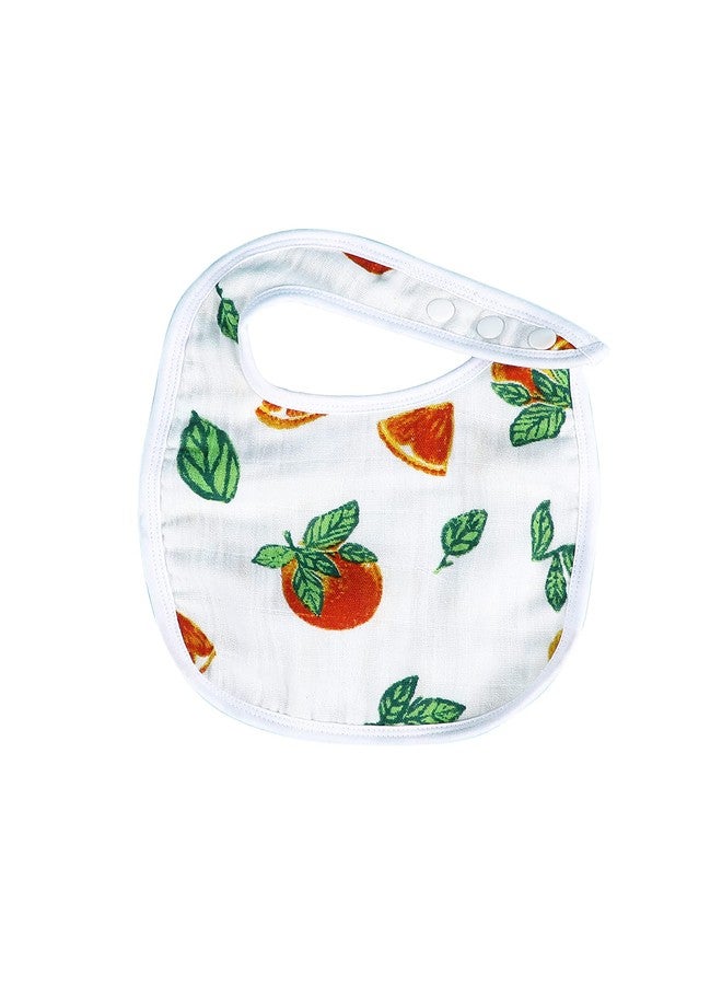 THEONI Organic cotton Muslin Snap Bibs For Newborn Baby (Set of 2) (Orange bloosoms) - Image 1
