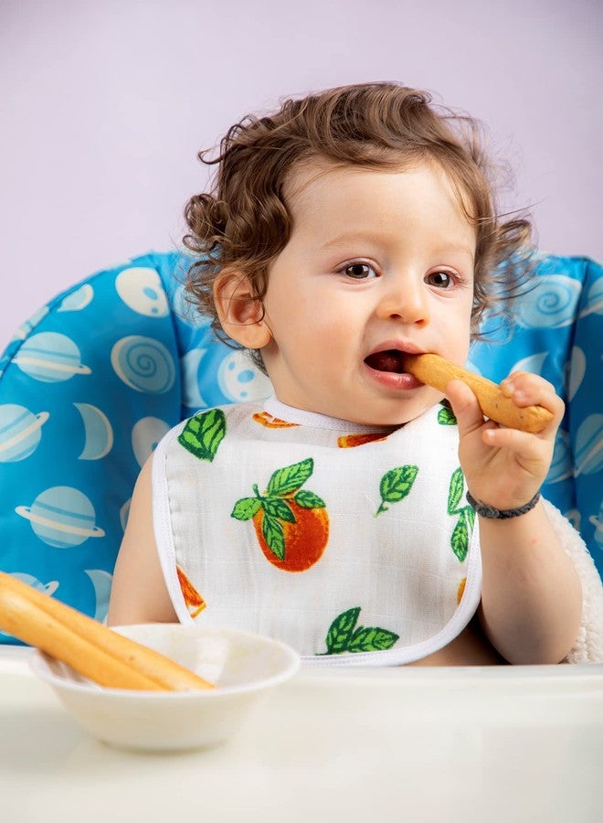 THEONI Organic cotton Muslin Snap Bibs For Newborn Baby (Set of 2) (Orange bloosoms) - Image 3