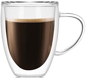 VEMPIX Double Walled Glass Coffee Cups Mugs 350ml Latte Glasses Espresso Macchiato Cappuccino Glasses Cup with Handle Heat Resistant for Coffee Tea Juice Ice Cream Milk 1