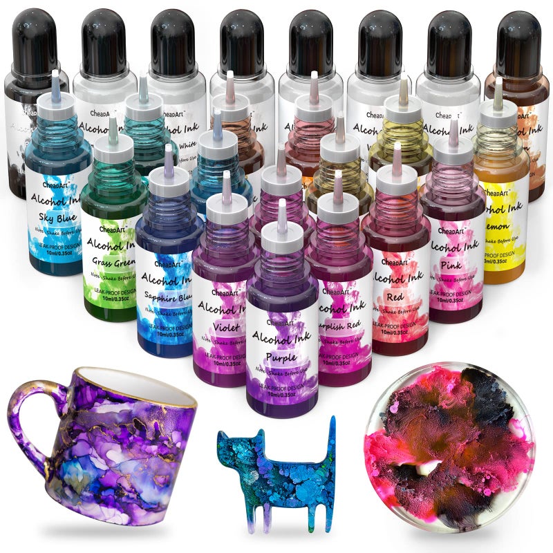CHEAPART Alcohol Ink Set 24 Vibrant Colors Resin Dye High Concentrated Fast Drying Alcohol Based Epoxy Resin Pigment Resin Art Tumblers Coaster Acrylic Fluid Painting Crafts (24x10ml/0.35 fl oz) - Image 1