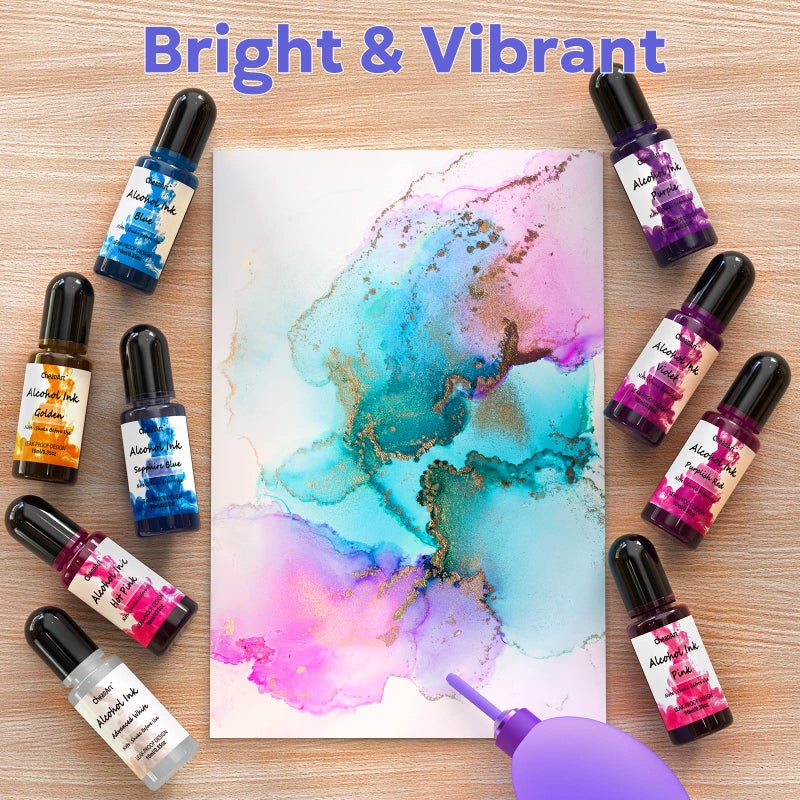 CHEAPART Alcohol Ink Set 24 Vibrant Colors Resin Dye High Concentrated Fast Drying Alcohol Based Epoxy Resin Pigment Resin Art Tumblers Coaster Acrylic Fluid Painting Crafts (24x10ml/0.35 fl oz) - Image 5