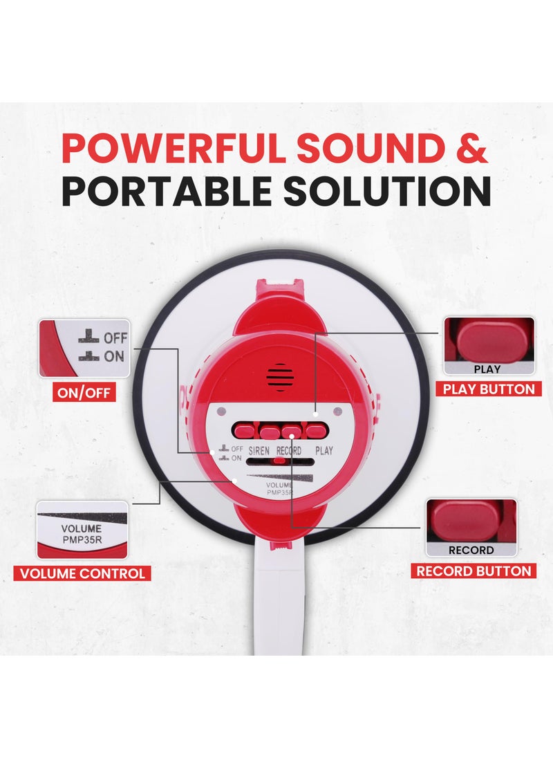 Pyle Pyle Megaphone Speaker PA Bullhorn - with Built-in Siren 30 Watt Voice Recorder & 800 Yard Range - Ideal for Football, Soccer, Baseball, Hockey, Basketball, Cheerleading Fans & Coaches - PMP35R  - Image 4