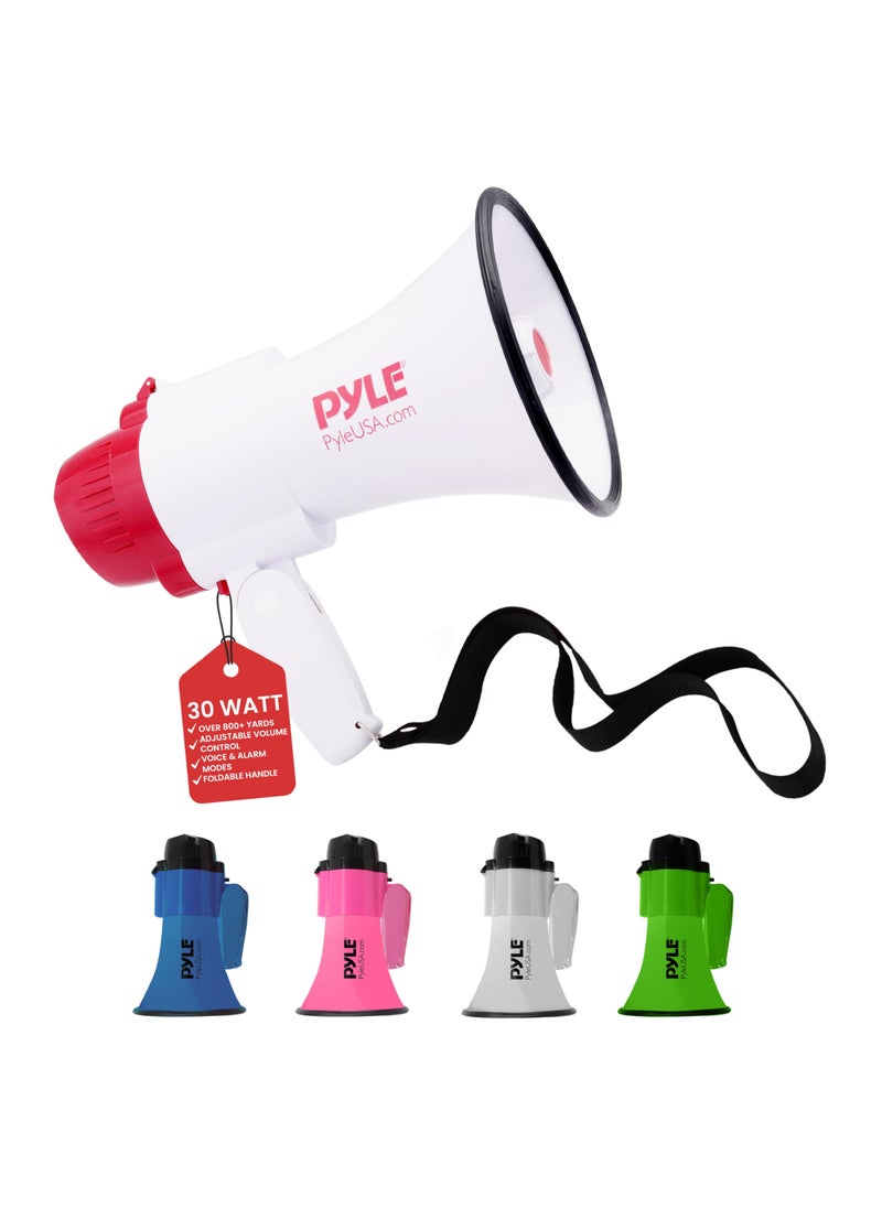 Pyle Pyle Megaphone Speaker PA Bullhorn - with Built-in Siren 30 Watt Voice Recorder & 800 Yard Range - Ideal for Football, Soccer, Baseball, Hockey, Basketball, Cheerleading Fans & Coaches - PMP35R  - Image 1