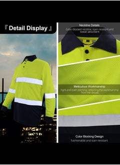 Zuolaya Safety Workwear Long Sleeve Quick Drying Reflective Polo Shirts High Vis Work T Shirts Green/Black  - Image 5