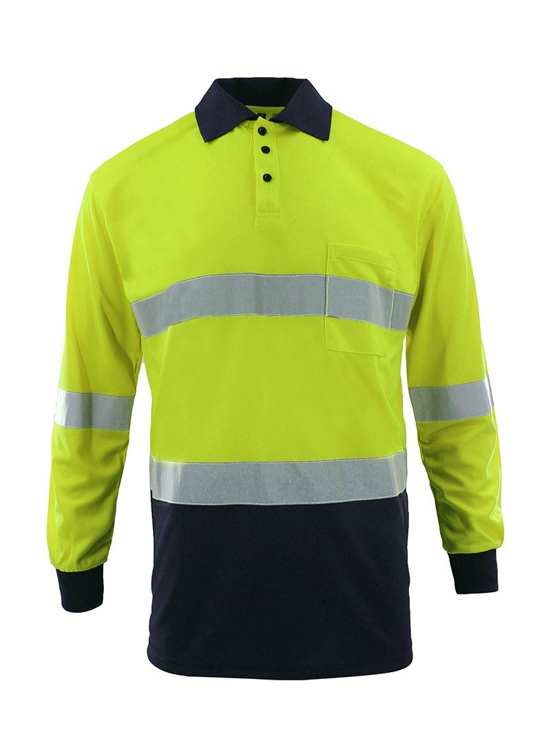Zuolaya - Safety Workwear Long Sleeve Quick Drying Reflective Polo Shirts High Vis Work T Shirts Green/Black - Image 1