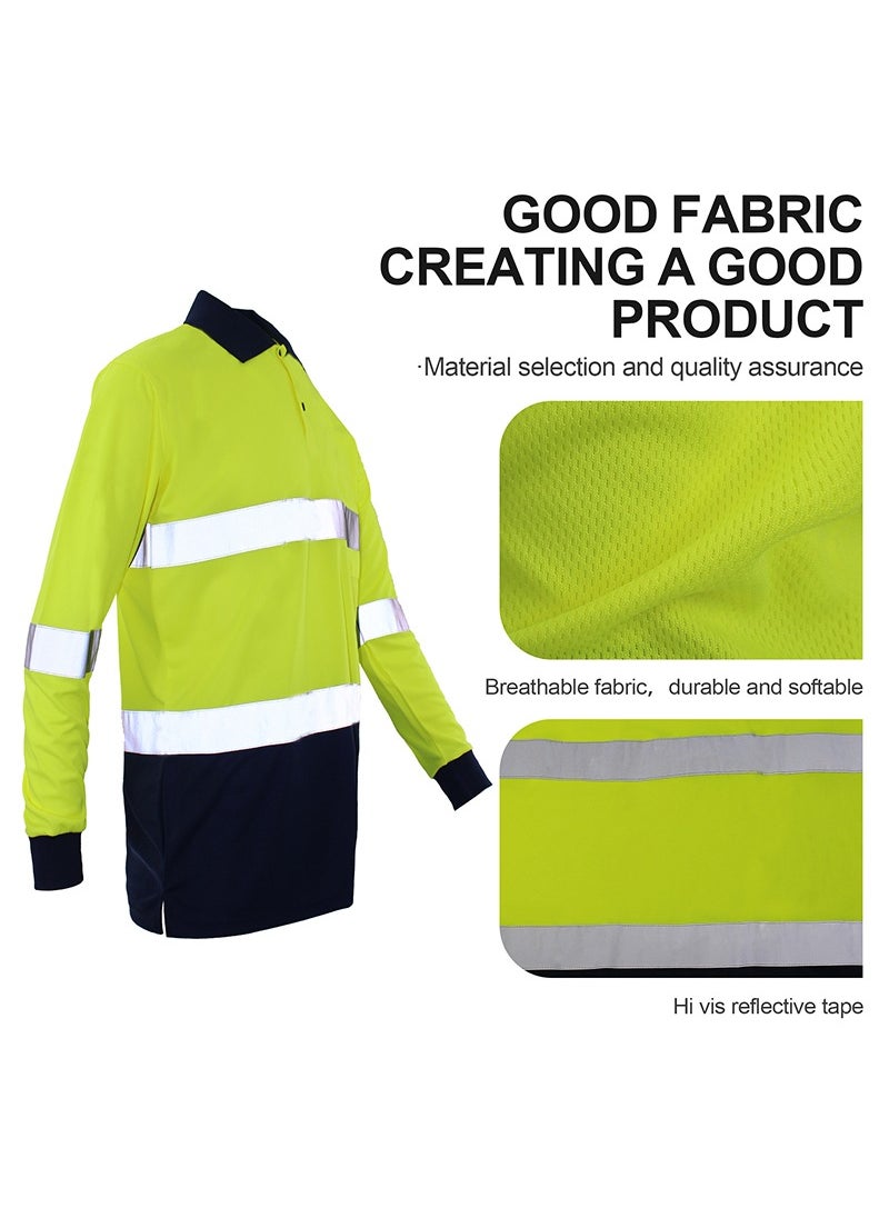 Zuolaya - Safety Workwear Long Sleeve Quick Drying Reflective Polo Shirts High Vis Work T Shirts Green/Black - Image 1