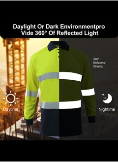 Zuolaya Safety Workwear Long Sleeve Quick Drying Reflective Polo Shirts High Vis Work T Shirts Green/Black  - Image 4