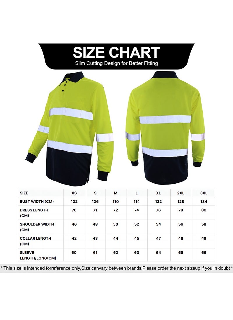 Zuolaya - Safety Workwear Long Sleeve Quick Drying Reflective Polo Shirts High Vis Work T Shirts Green/Black - Image 1