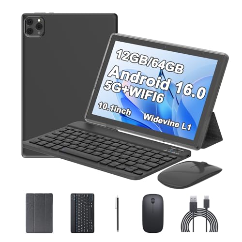 ICONLINK Android 16 Tablet 10 Inch, 12(3+9) GB RAM+64GB ROM, 2 in 1 Tablets with Keyboard Case Mouse Stylus, 2.0GHz Five-core Processor, 1280 * 800 IPS HD Screen, 5G WiFi6 BT 5.3 Tableta PC（Black - Image 1