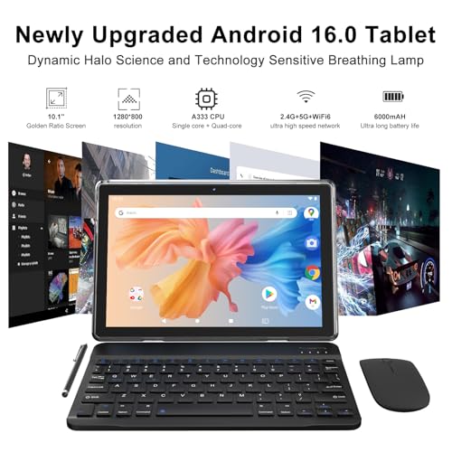 ICONLINK Android 16 Tablet 10 Inch, 12(3+9) GB RAM+64GB ROM, 2 in 1 Tablets with Keyboard Case Mouse Stylus, 2.0GHz Five-core Processor, 1280 * 800 IPS HD Screen, 5G WiFi6 BT 5.3 Tableta PC（Black - Image 2