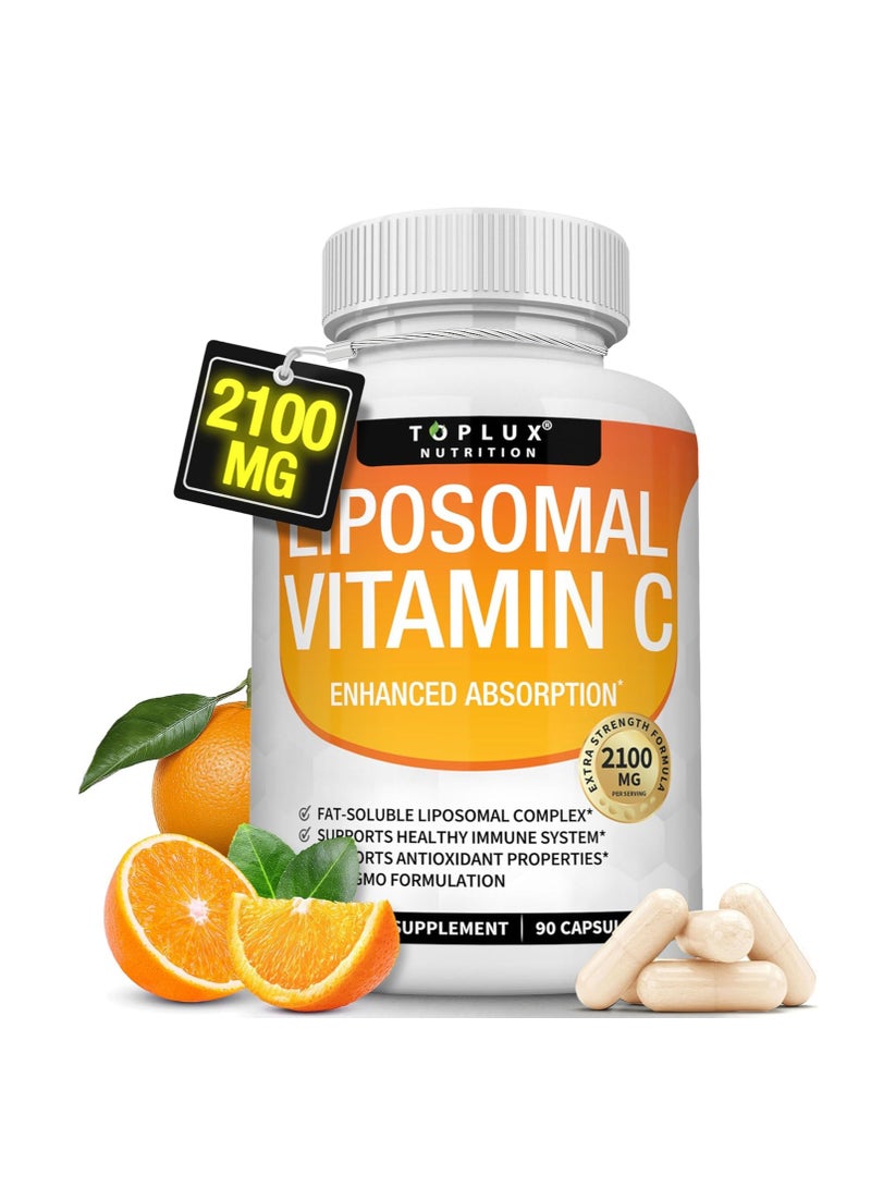 توب لوكس فيتامين C الشحمي 2100 مجم عالي الامتصاص وقابل للذوبان في الدهون فيتامين C - دعم المناعة، تعزيز الكولاجين، الدفاع عن المناعة ومضادات الأكسدة القوية، زيت MCT وليسيثين عباد الشمس، حمض الاسوربيك، نباتي غير معدل وراثيًا - Image 1