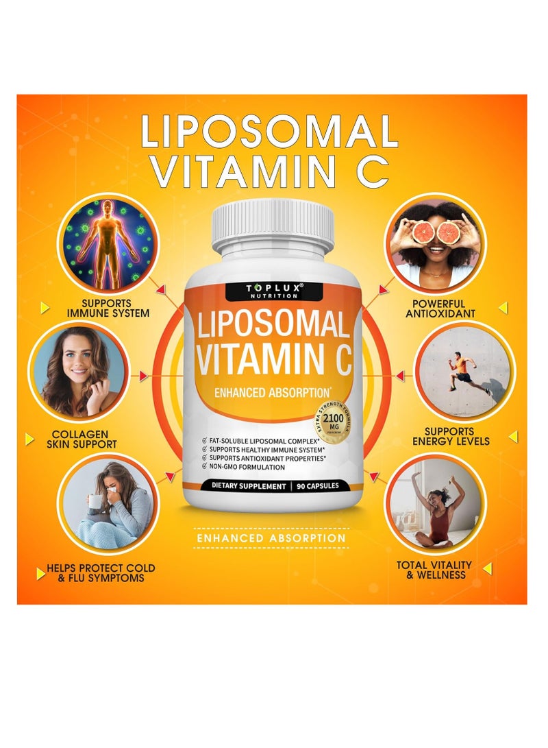 توب لوكس فيتامين C الشحمي 2100 مجم عالي الامتصاص وقابل للذوبان في الدهون فيتامين C - دعم المناعة، تعزيز الكولاجين، الدفاع عن المناعة ومضادات الأكسدة القوية، زيت MCT وليسيثين عباد الشمس، حمض الاسوربيك، نباتي غير معدل وراثيًا - Image 2