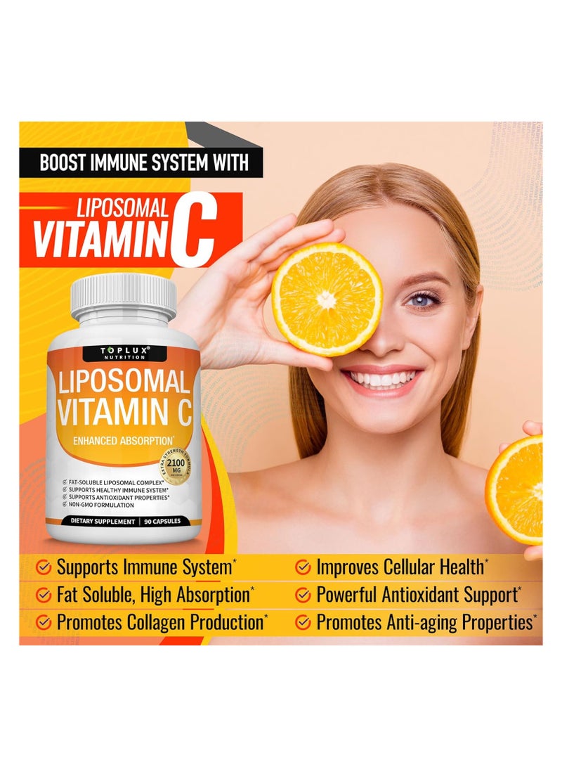 توب لوكس فيتامين C الشحمي 2100 مجم عالي الامتصاص وقابل للذوبان في الدهون فيتامين C - دعم المناعة، تعزيز الكولاجين، الدفاع عن المناعة ومضادات الأكسدة القوية، زيت MCT وليسيثين عباد الشمس، حمض الاسوربيك، نباتي غير معدل وراثيًا - Image 3