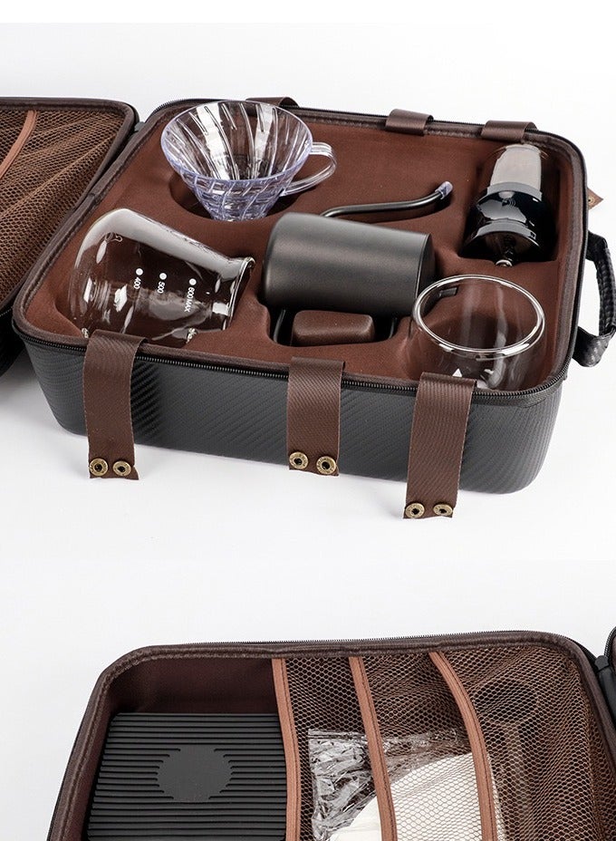 V60 Portable Pour Over Drip Coffee Maker Set with Travel Case Black 34.5 x 30 x 15.5cm, 7-Piece Hand Brewing Coffee Maker Set,Pour Over Coffee Machine Accessories Kit All In 1 Portable Travel Case  - Image 5