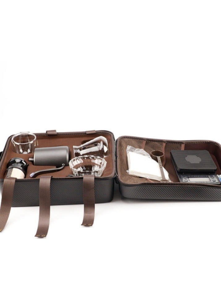 V60 Portable Pour Over Drip Coffee Maker Set with Travel Case Black 34.5 x 30 x 15.5cm, 7-Piece Hand Brewing Coffee Maker Set,Pour Over Coffee Machine Accessories Kit All In 1 Portable Travel Case  - Image 4