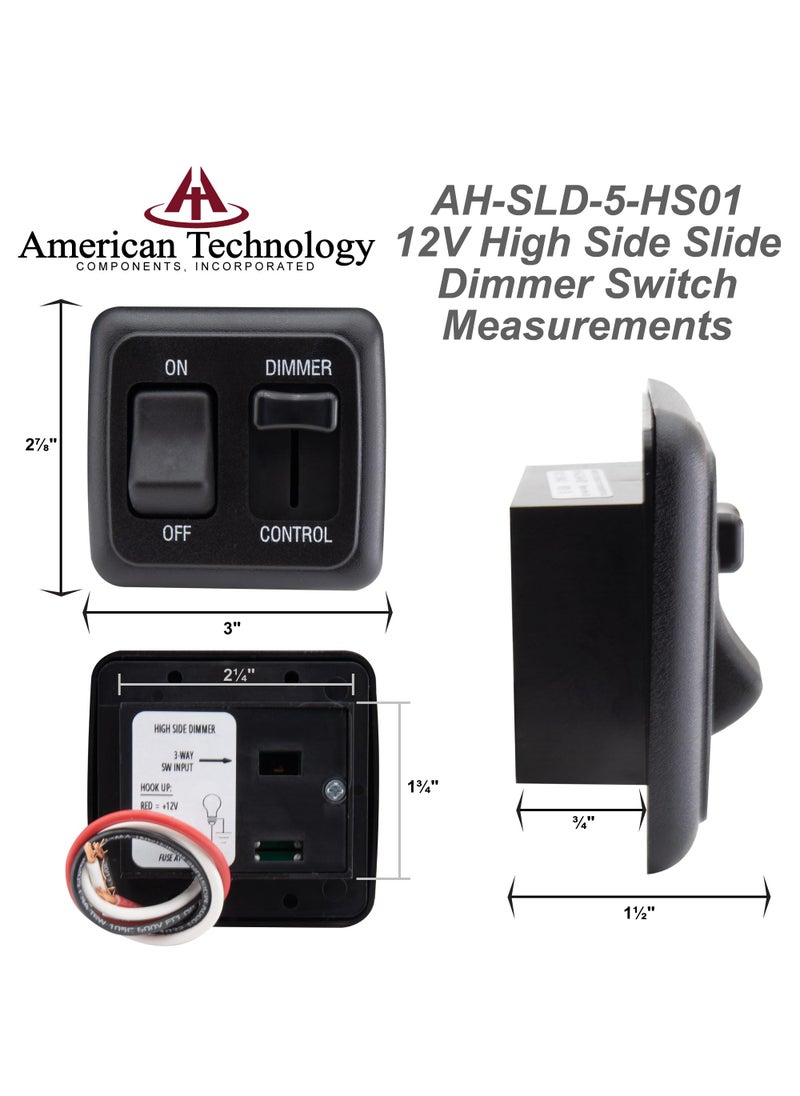 American Technology Components 12 Volt DC Dimmer Switch for LED, Halogen, Incandescent - RV, Auto, Truck, Marine, and Strip Lighting (Large Slider, Black)  - Image 3