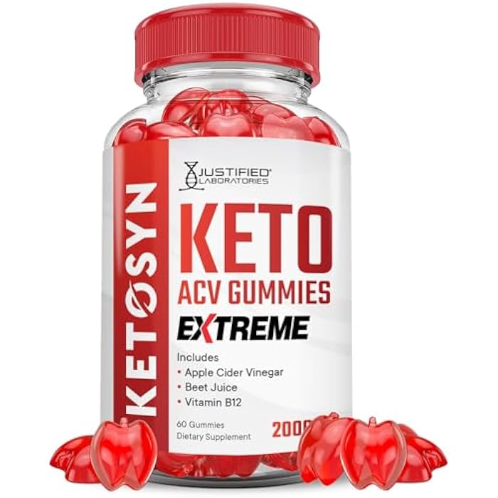 Justified Laboratories Ketosyn Keto ACV Gummies Extreme 2000MG Ketosyn Keto Gummies Apple Cider Vinegar Formulated with Pomegranate Beet Juice Powder B12 Vegan Non GMO 60 Gummys - Image 1