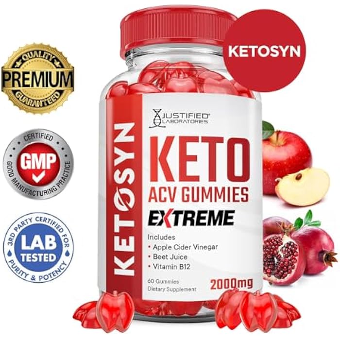 Justified Laboratories Ketosyn Keto ACV Gummies Extreme 2000MG Ketosyn Keto Gummies Apple Cider Vinegar Formulated with Pomegranate Beet Juice Powder B12 Vegan Non GMO 60 Gummys - Image 3